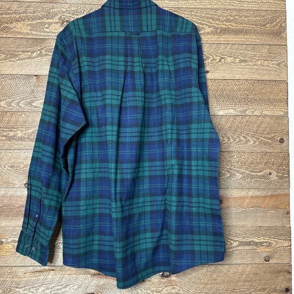 Lands' End Oeko-Tex Plaid Button Down Shirt Green Collared Size XL Tall - Picture 3 of 6